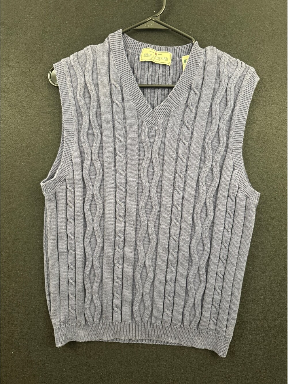 John Ashford Golf Cable Knit Sleeveless Sweater Vest XL Blue Cotton